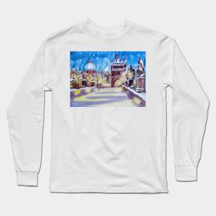 Prague by night watercolour illustration Long Sleeve T-Shirt